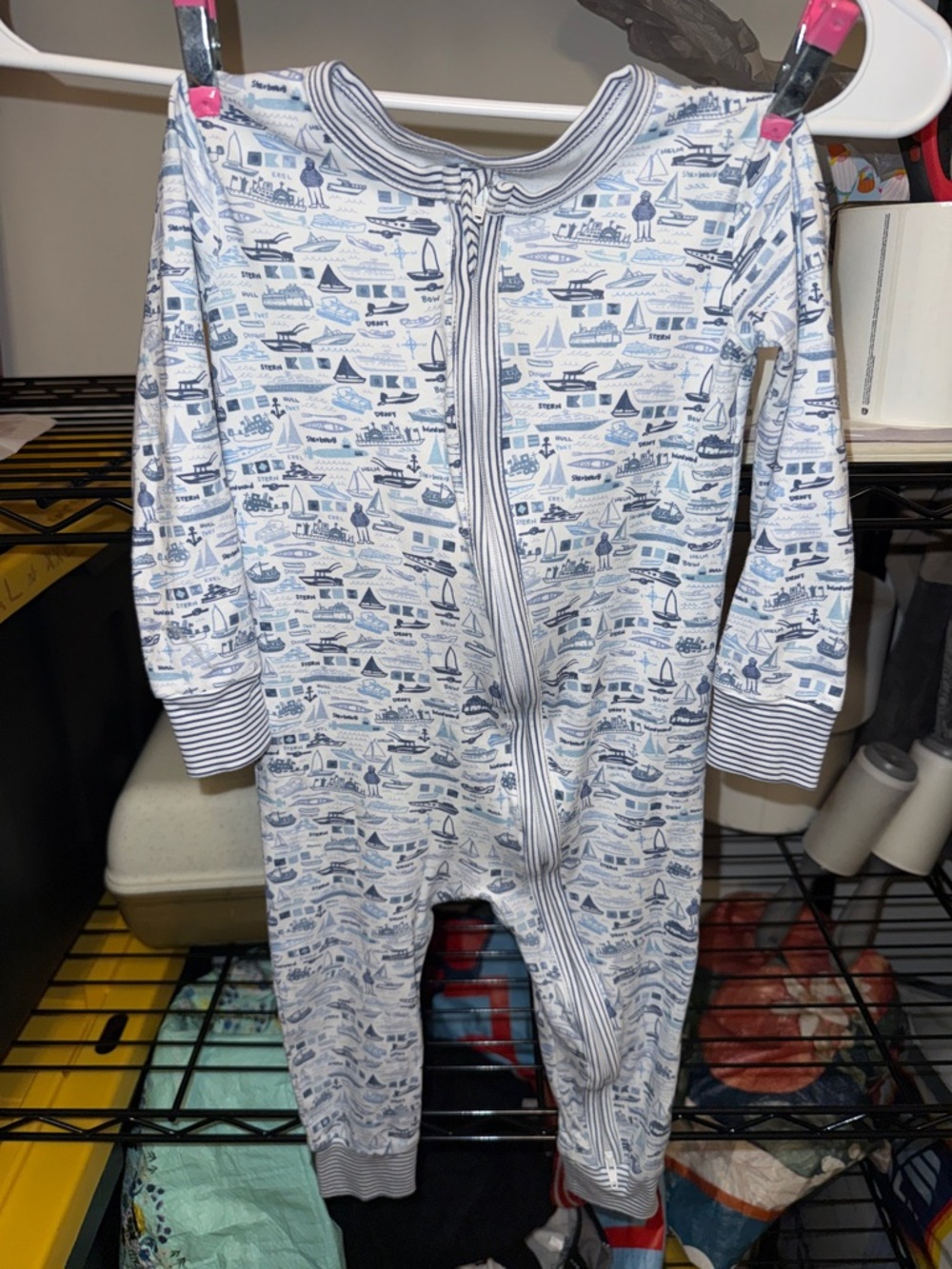 Joy Street White & Light Blue Nautical Print Baby Footie Romper